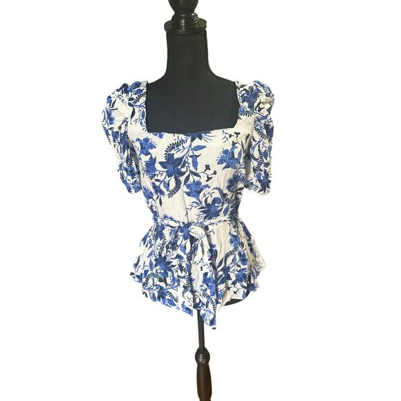 River Island Blue Floral Puff Sleeve Blouse – Romantic & Trendy - Picture 1 of 8